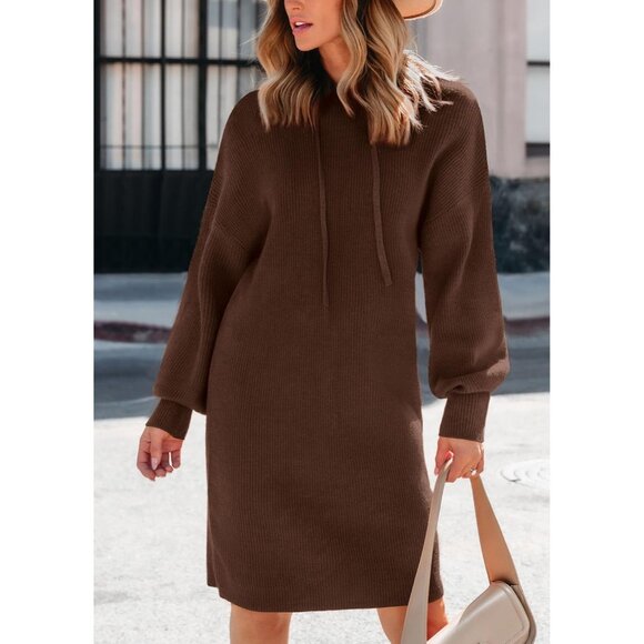 Women’s Fall Sweater Dress Chunky Knit Oversized Hoodie Tunic Casual - Picture 3 of 8